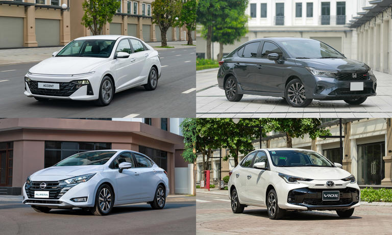 Bốn dòng sedan thuần cỡ B tại Việt Nam. Ảnh: TMV, HTC, HVN, Nissan Việt Nam