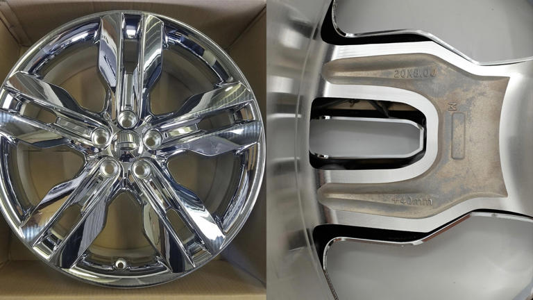 Vành ốp trên mẫu Ford Edge 2011, loại vành này không dùng chất làm đầy, thay vào đó để hở (các dải màu đen ở ảnh bên phải). Ảnh: OEMWheelshop